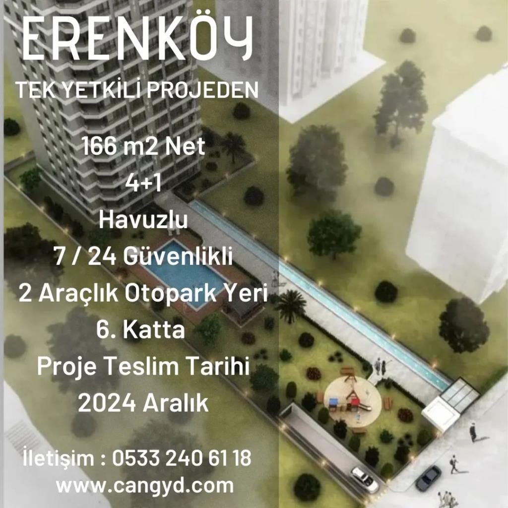 Erenköy'de Tek Yetkili Projeden 6. Katta 166 m2 Net Satılık Daire